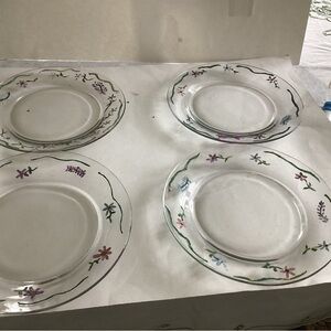 Hand Crafted Floral Glass Dinner Plates with Purple and Green Accents